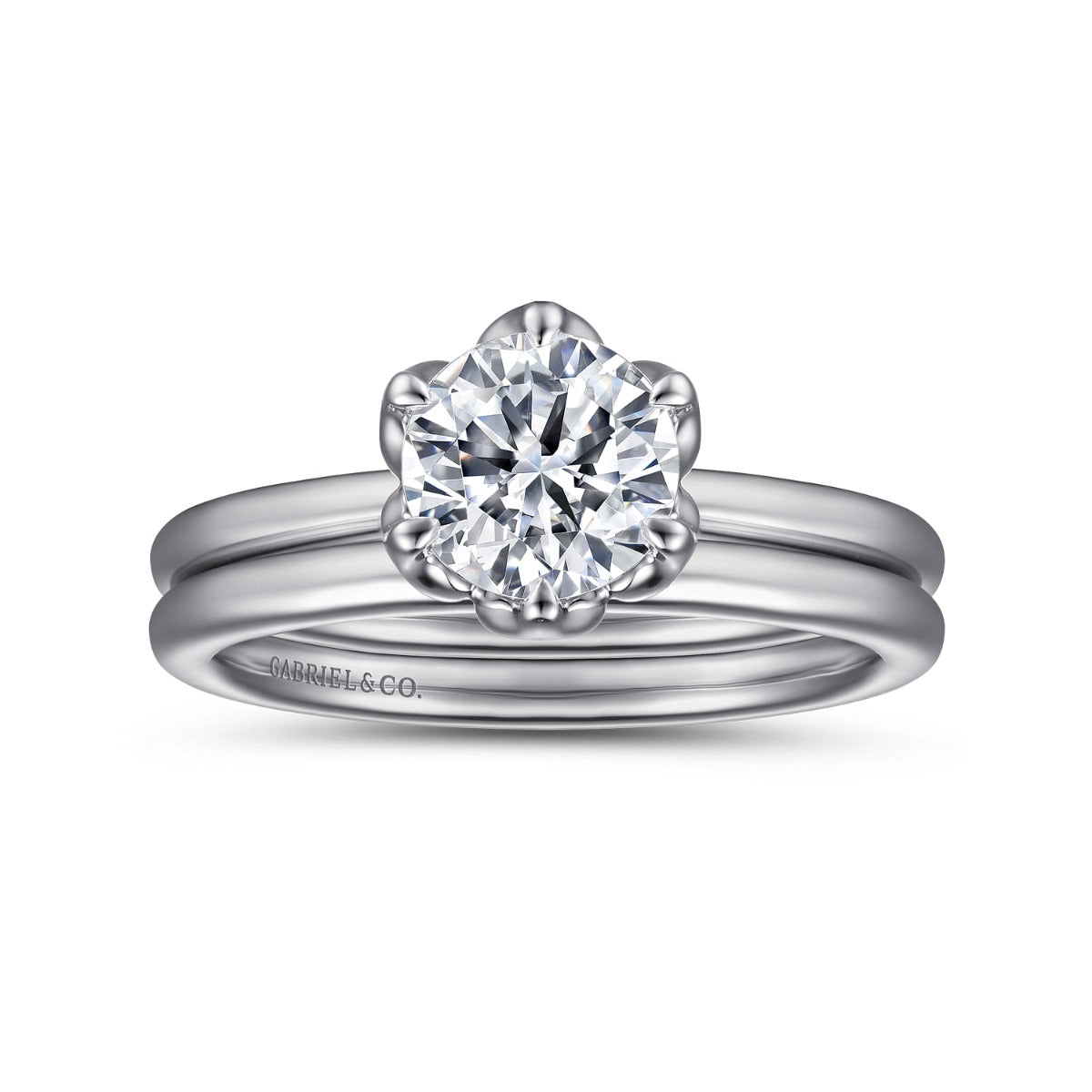 Kamera - 14K White Gold Round Solitaire Semi-Mount Ring