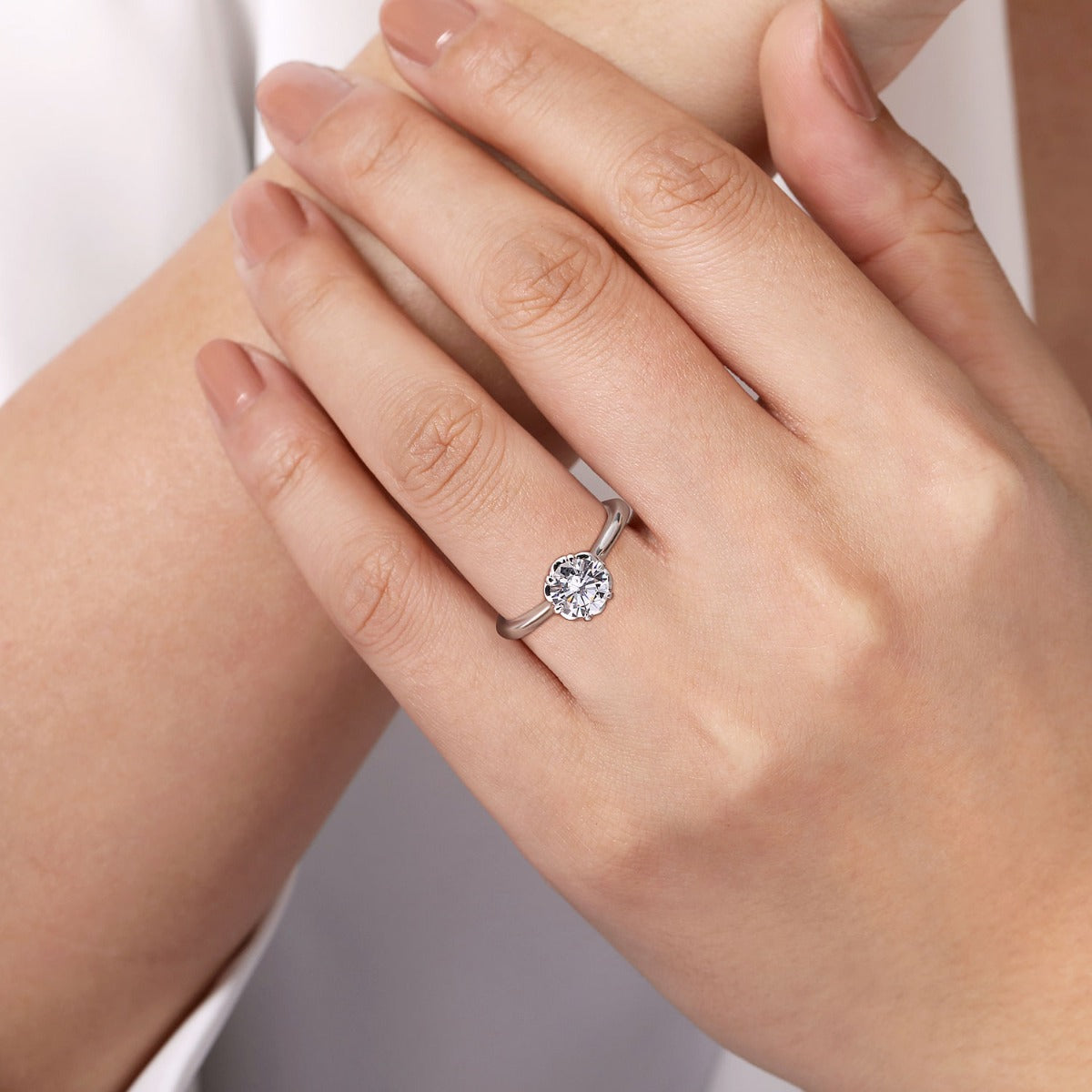 Tiona - 14K White Gold Round Diamond Semi-Mount Ring
