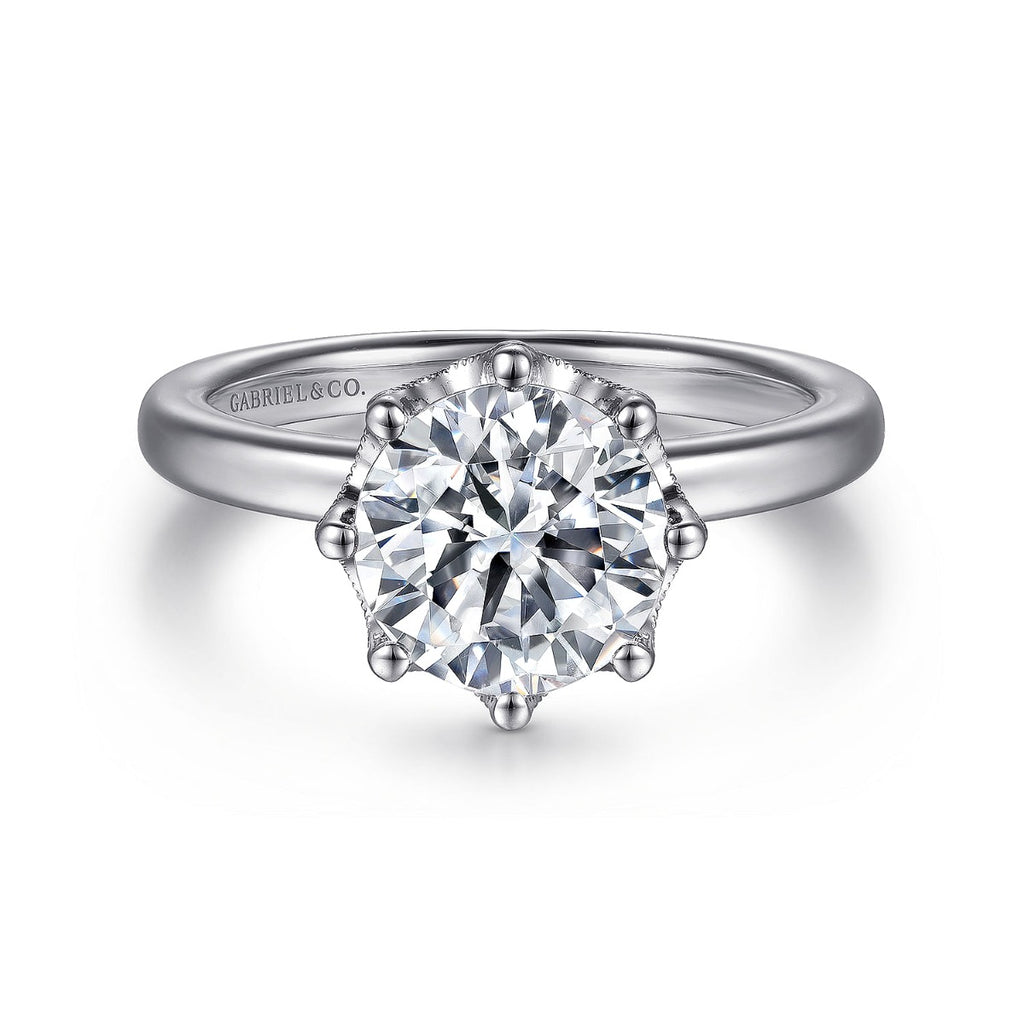 Liona - 14K White Gold Round Solitaire Semi-Mount Ring