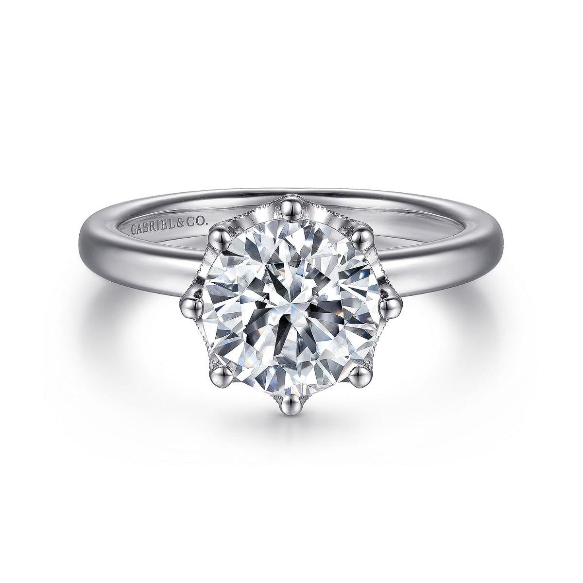 Liona - 14K White Gold Round Solitaire Semi-Mount Ring