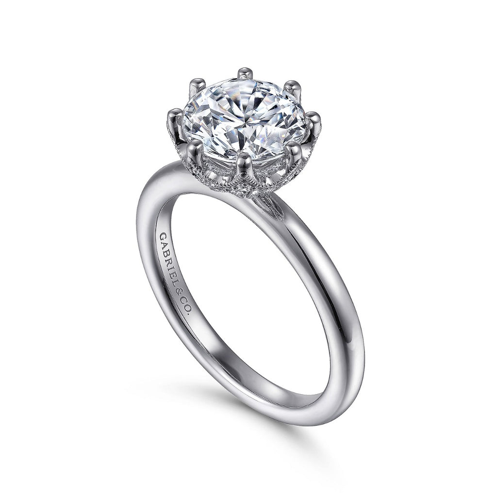 Liona - 14K White Gold Round Solitaire Semi-Mount Ring