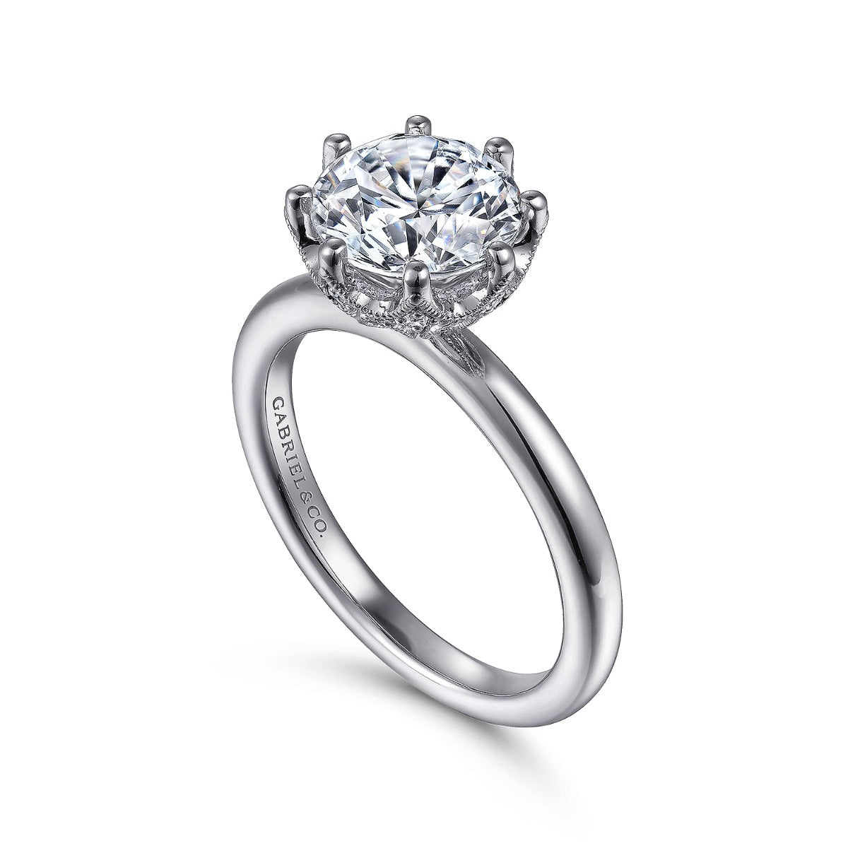 Liona - 14K White Gold Round Solitaire Semi-Mount Ring