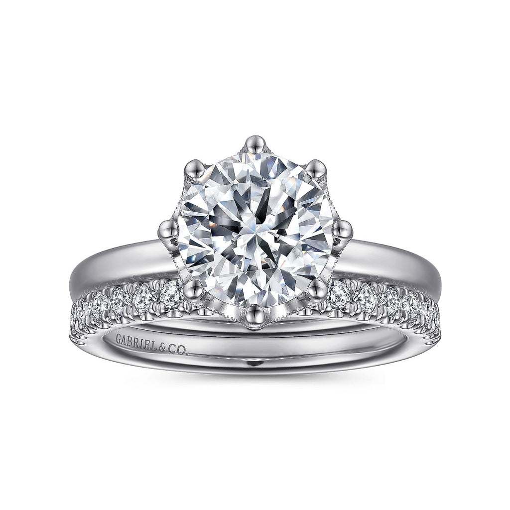 Liona - 14K White Gold Round Solitaire Semi-Mount Ring