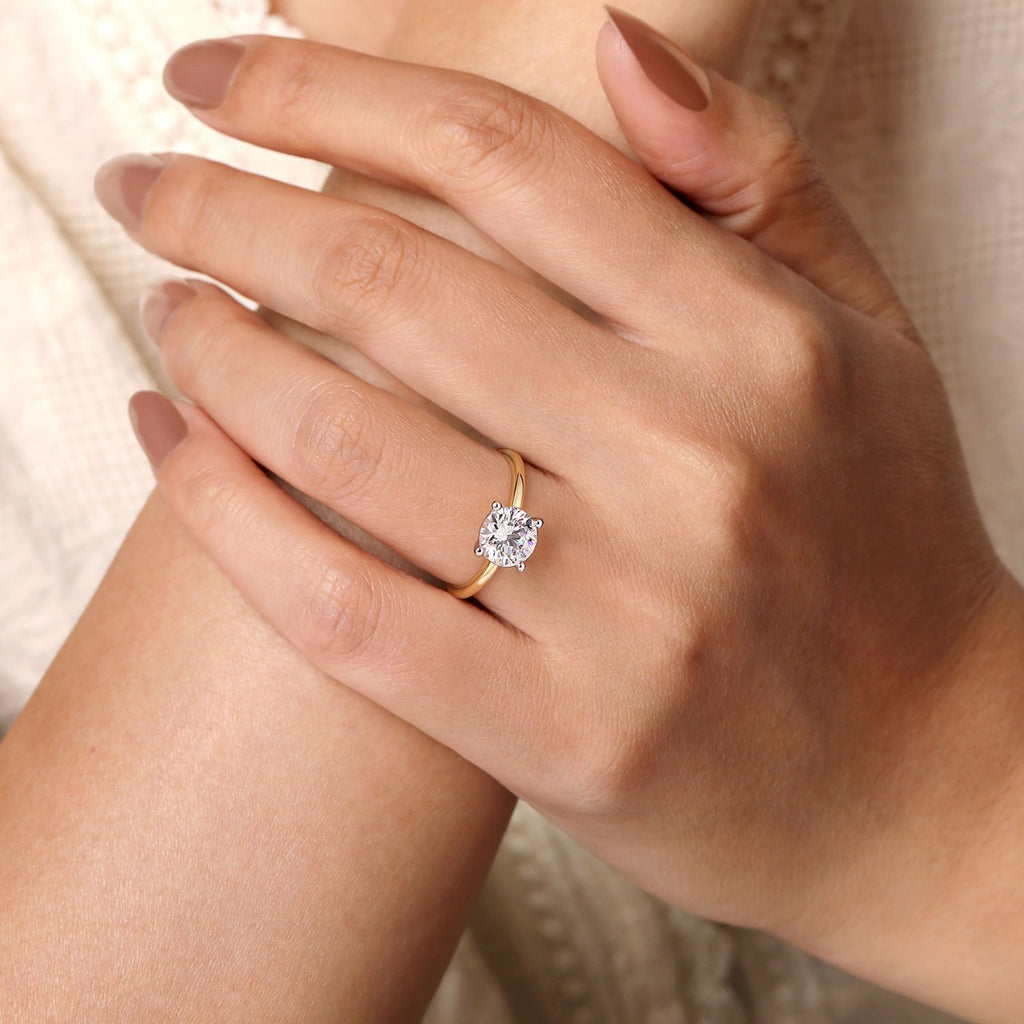 Evelina - 14K White-Yellow Gold Round Solitaire Diamond Engagement Ring