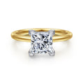 Evelina - 14K White-Yellow Gold Princess Cut Diamond Semi-Mount Ring