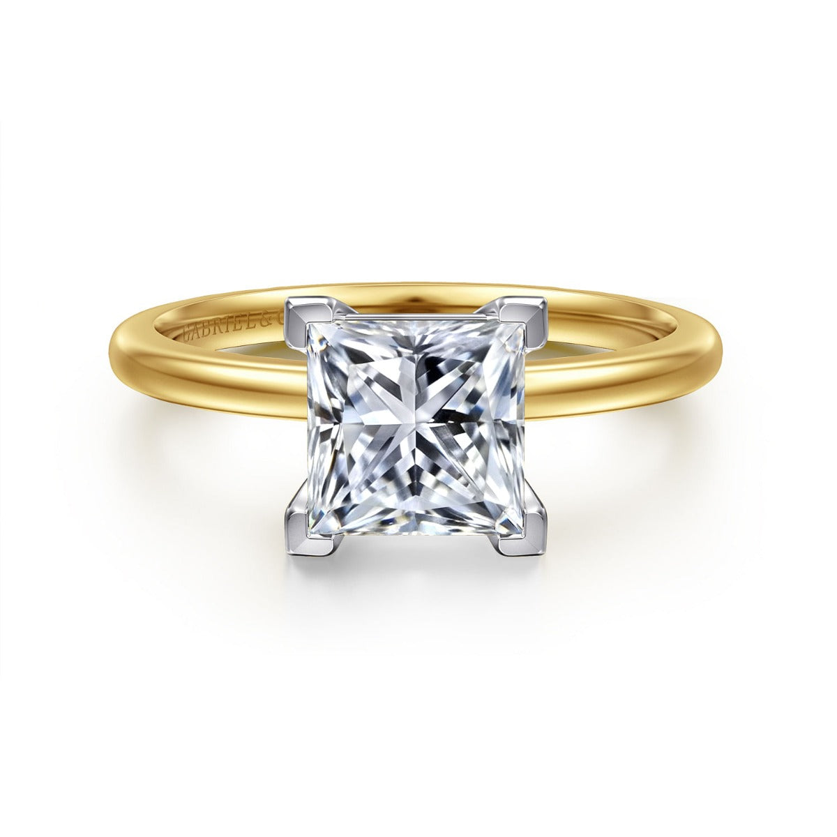 Evelina - 14K White-Yellow Gold Princess Cut Diamond Semi-Mount Ring