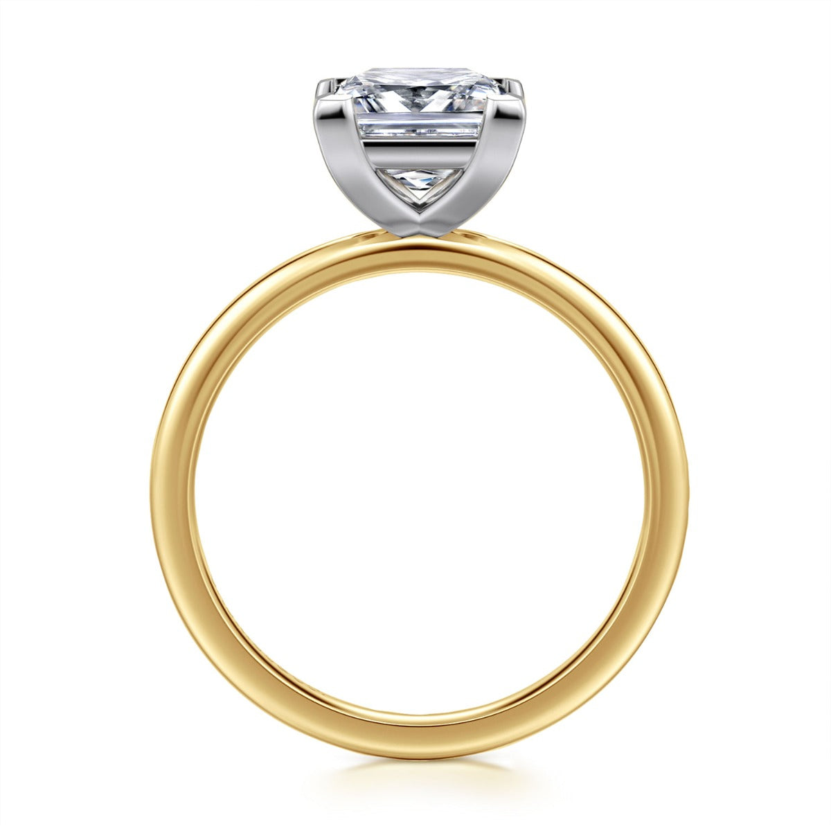 Evelina - 14K White-Yellow Gold Princess Cut Diamond Semi-Mount Ring