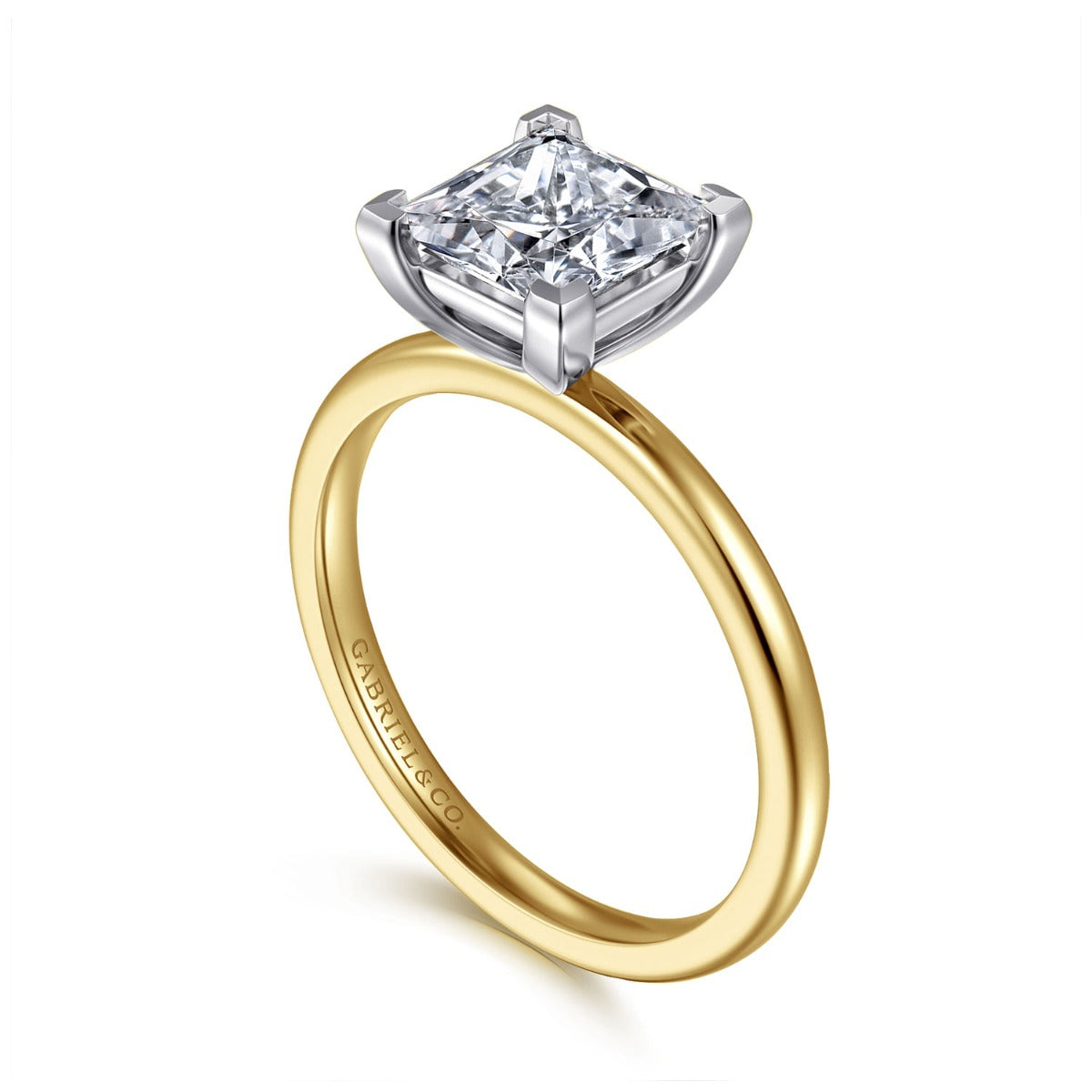 Evelina - 14K White-Yellow Gold Princess Cut Diamond Semi-Mount Ring