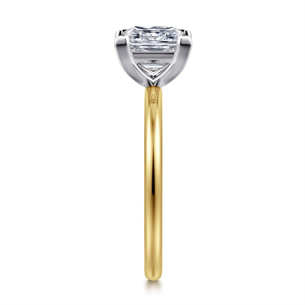 Evelina - 14K White-Yellow Gold Princess Cut Diamond Semi-Mount Ring
