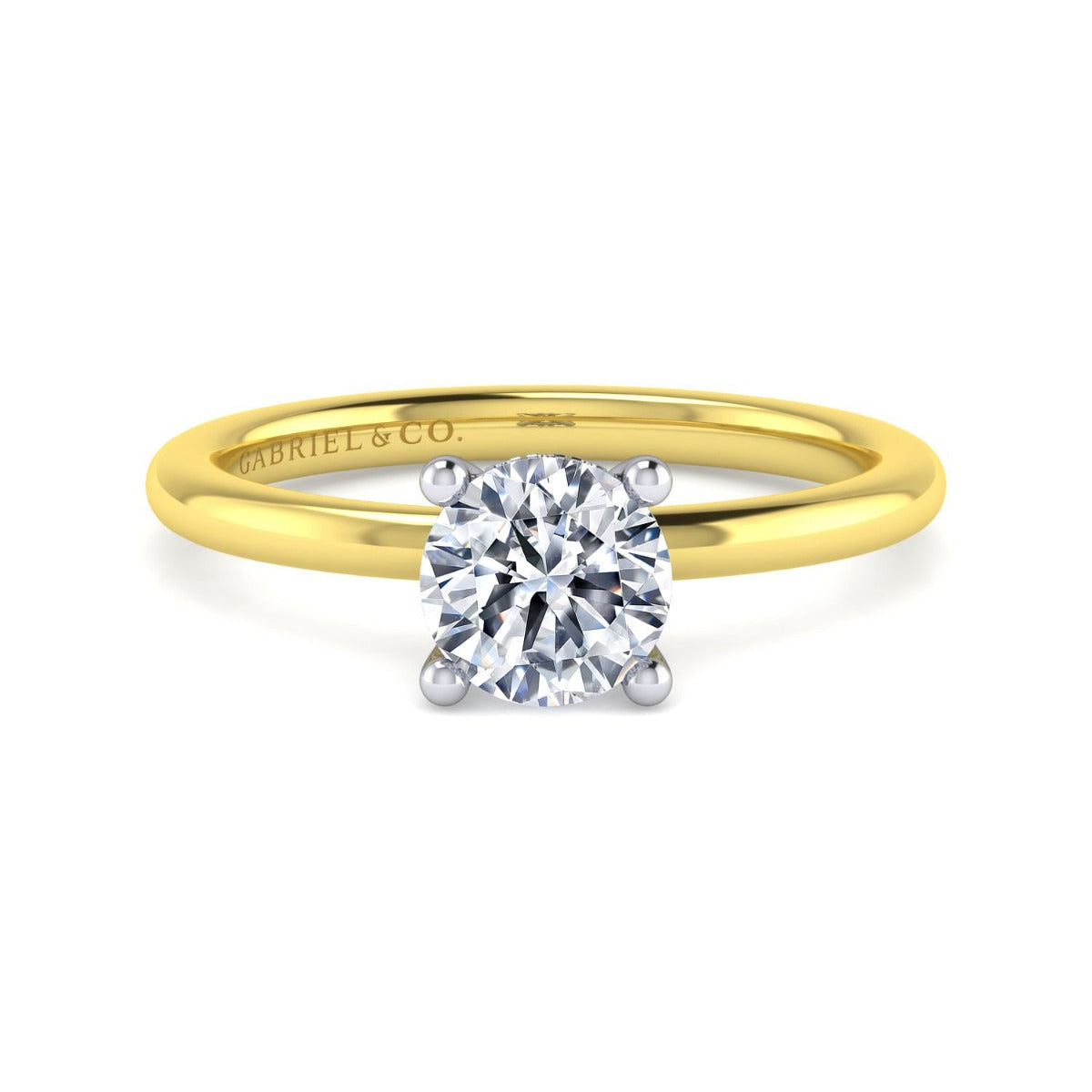 Ady - 14K White-Yellow Gold Hidden Halo Round Semi-Mount Ring