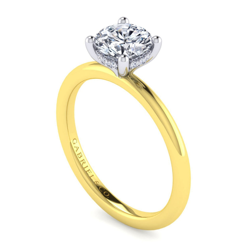 Ady - 14K White-Yellow Gold Hidden Halo Round Semi-Mount Ring