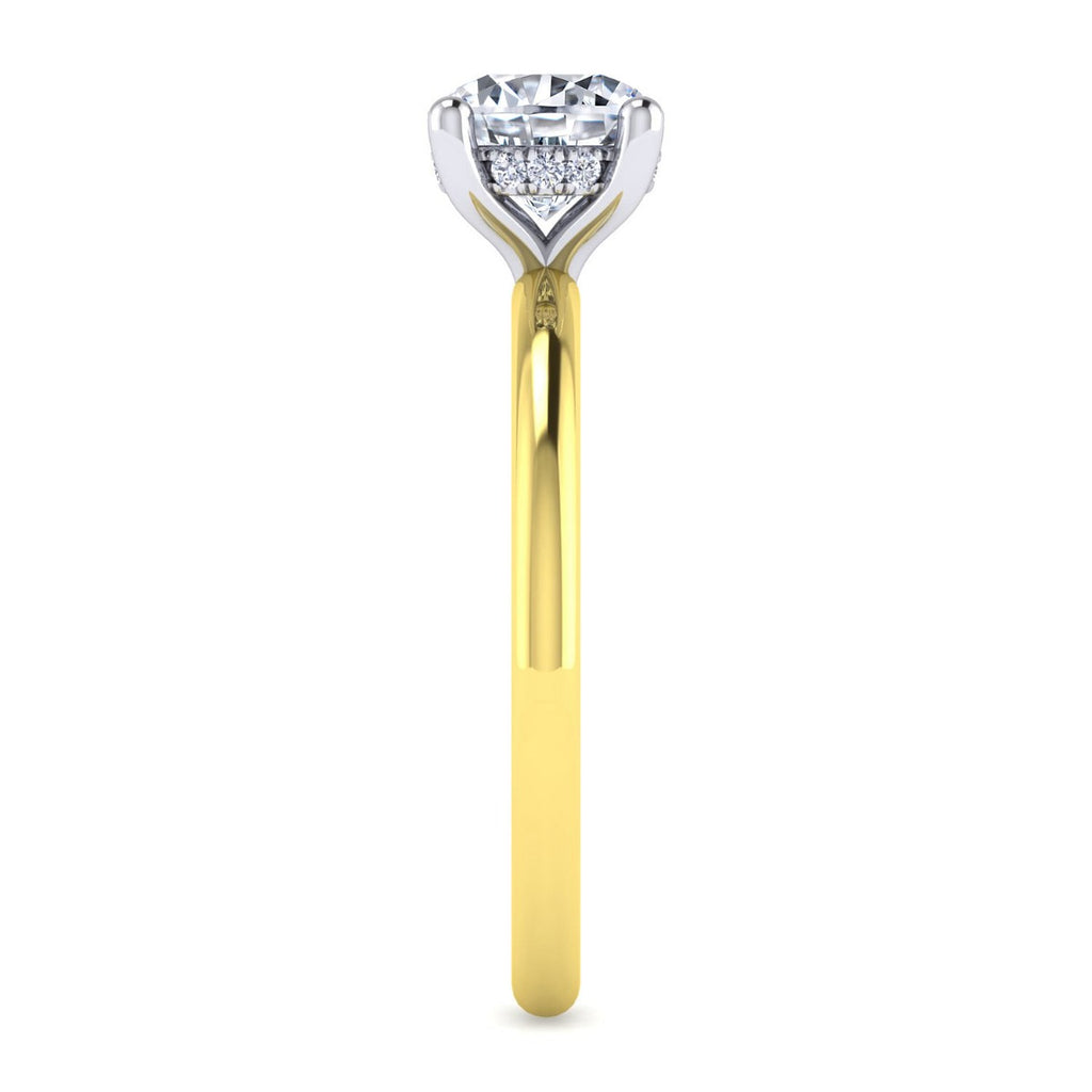 Ady - 14K White-Yellow Gold Hidden Halo Round Semi-Mount Ring