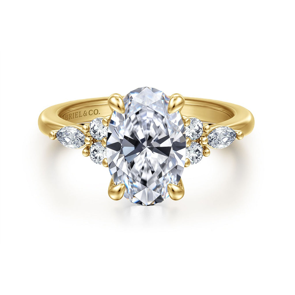 Avah - 14K Yellow Gold Oval Semi Mount Cluster Semi-Mount Ring
