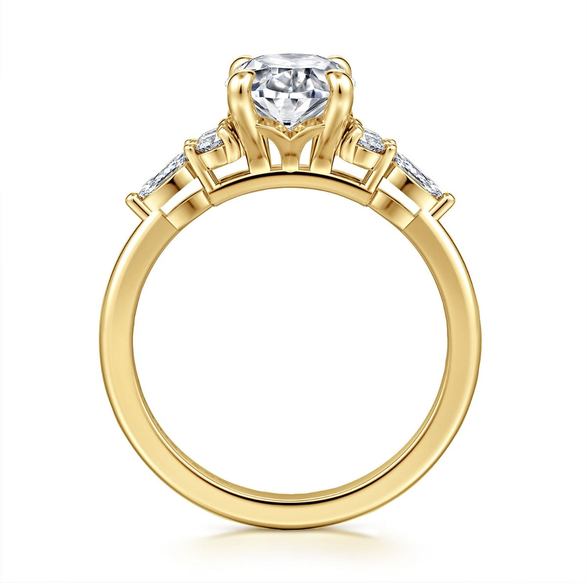 Avah - 14K Yellow Gold Oval Semi Mount Cluster Semi-Mount Ring