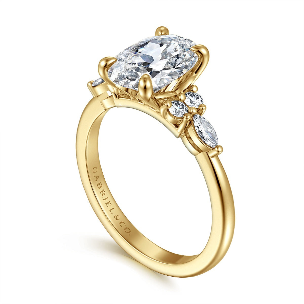 Avah - 14K Yellow Gold Oval Semi Mount Cluster Semi-Mount Ring
