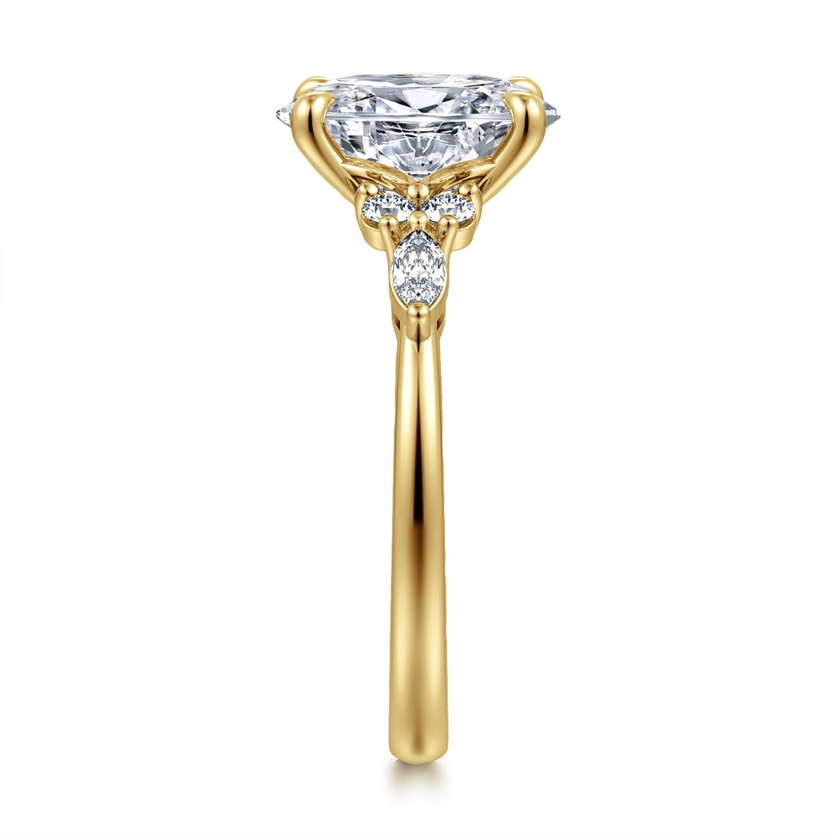 Avah - 14K Yellow Gold Oval Semi Mount Cluster Semi-Mount Ring