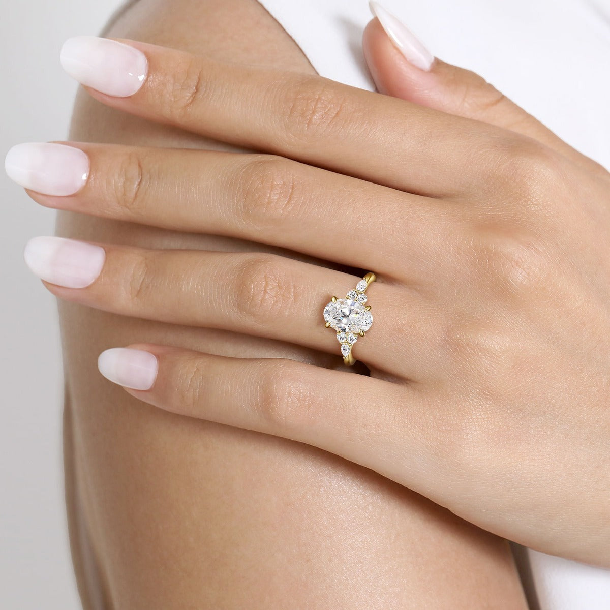 Avah - 14K Yellow Gold Oval Semi Mount Cluster Semi-Mount Ring