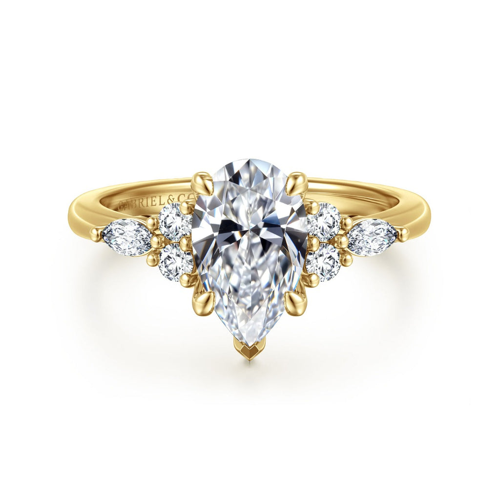 Avah - 14K Yellow Gold Pear Shape Semi Mount Cluster Semi-Mount Ring