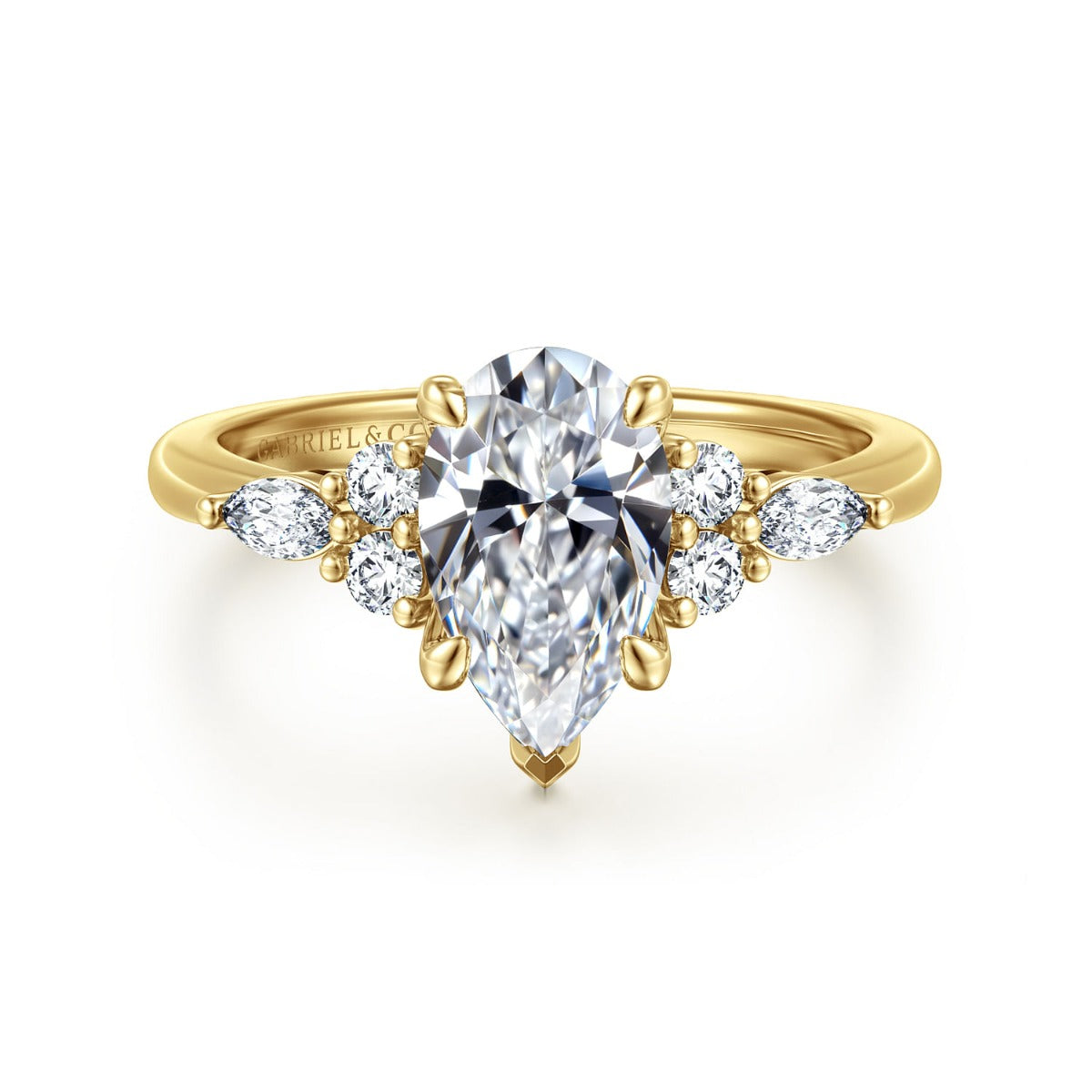 Avah - 14K Yellow Gold Pear Shape Semi Mount Cluster Semi-Mount Ring