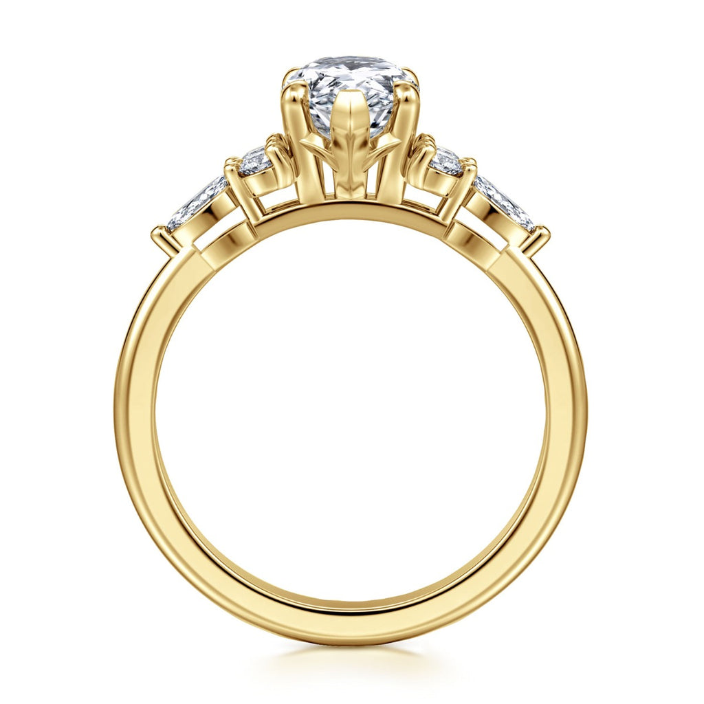 Avah - 14K Yellow Gold Pear Shape Semi Mount Cluster Semi-Mount Ring