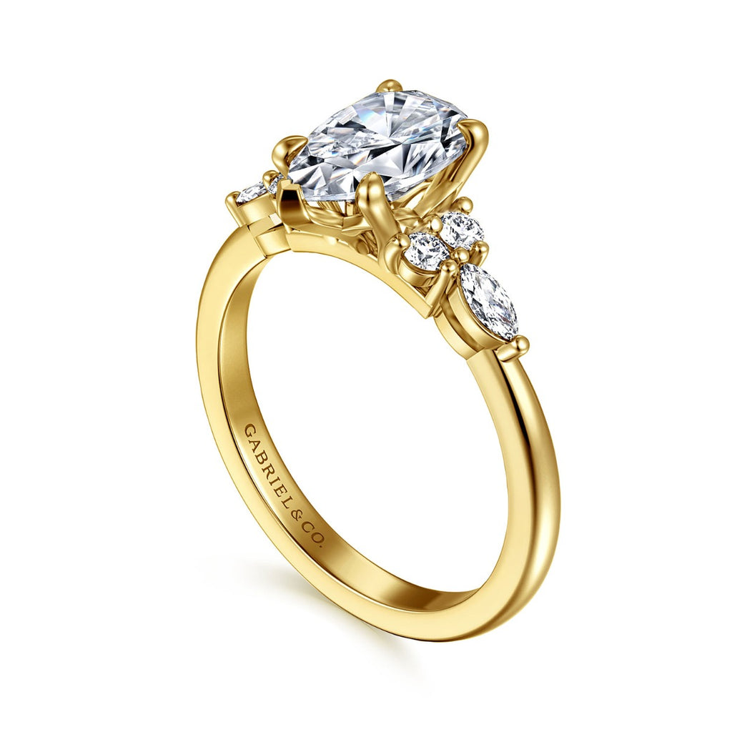 Avah - 14K Yellow Gold Pear Shape Semi Mount Cluster Semi-Mount Ring