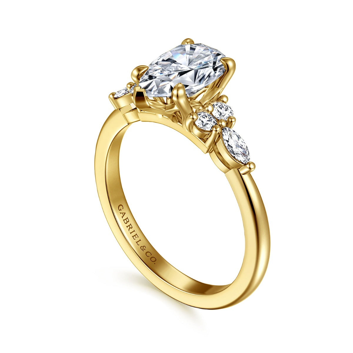 Avah - 14K Yellow Gold Pear Shape Semi Mount Cluster Semi-Mount Ring