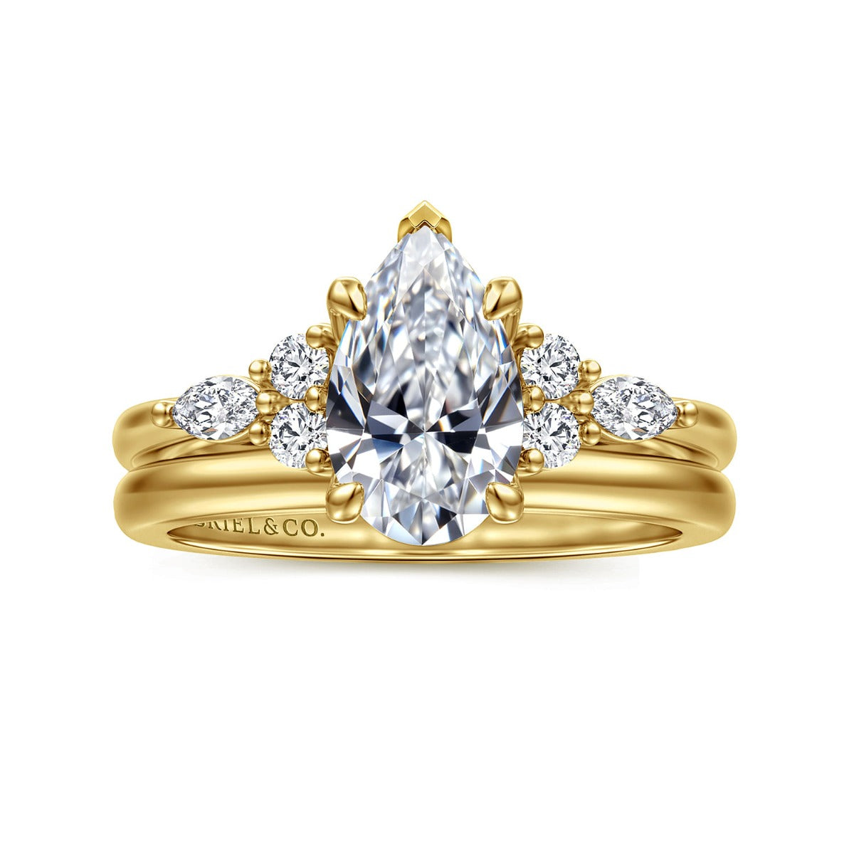 Avah - 14K Yellow Gold Pear Shape Semi Mount Cluster Semi-Mount Ring