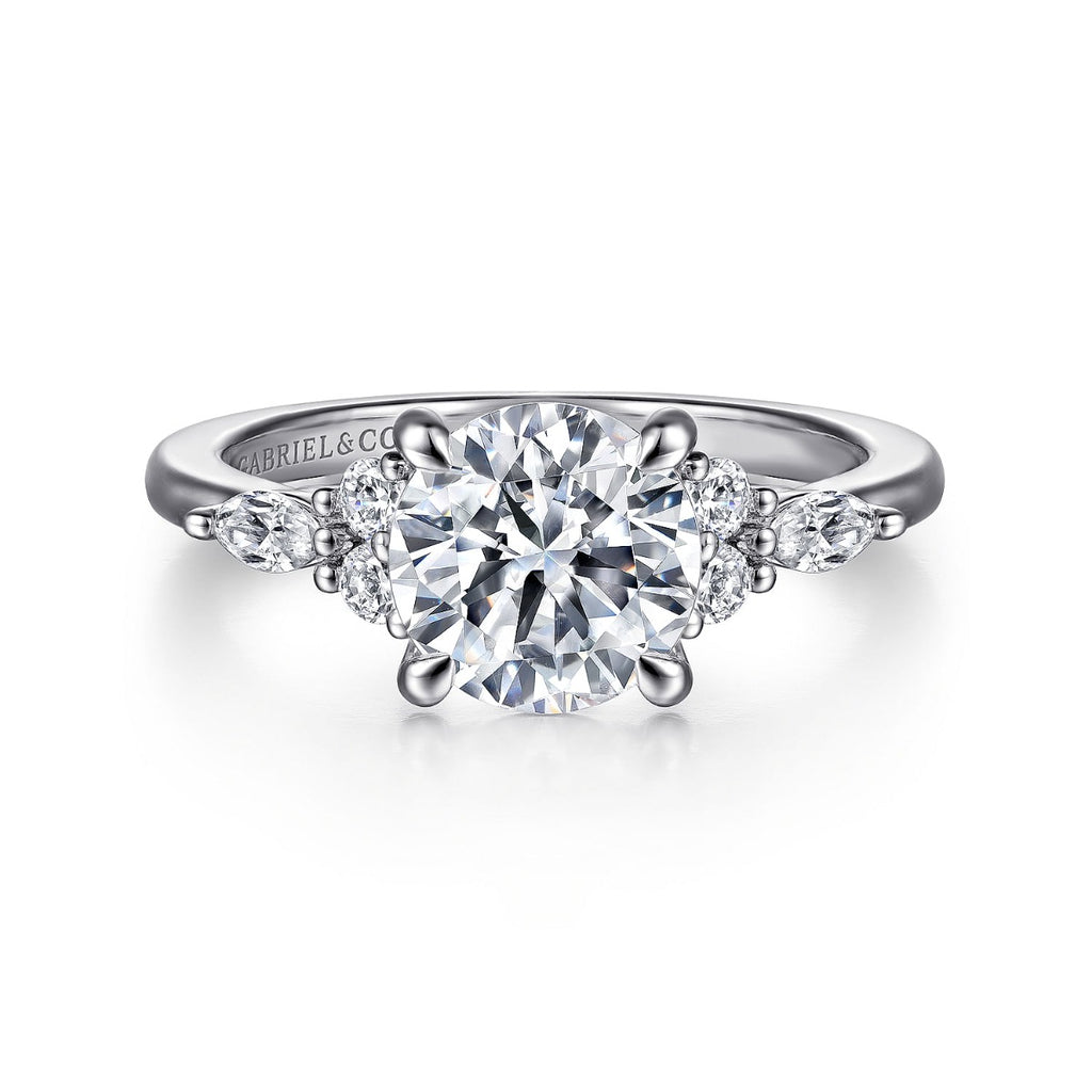 Avah - 14K White Gold Round Semi Mount Cluster Semi-Mount Ring
