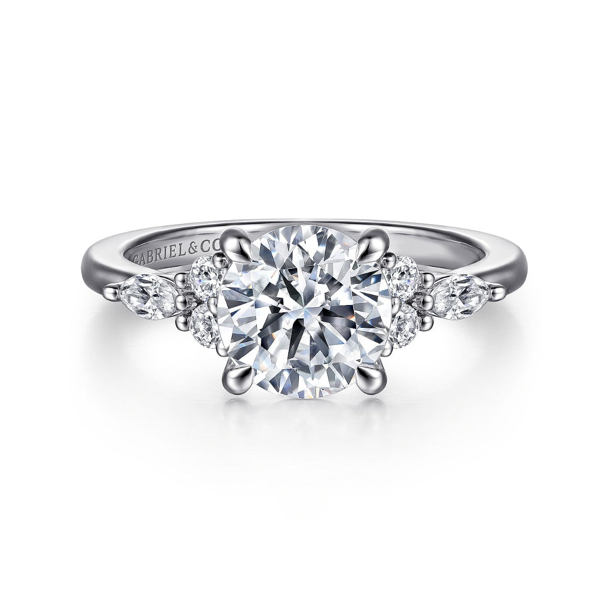 Avah - 14K White Gold Round Semi Mount Cluster Semi-Mount Ring