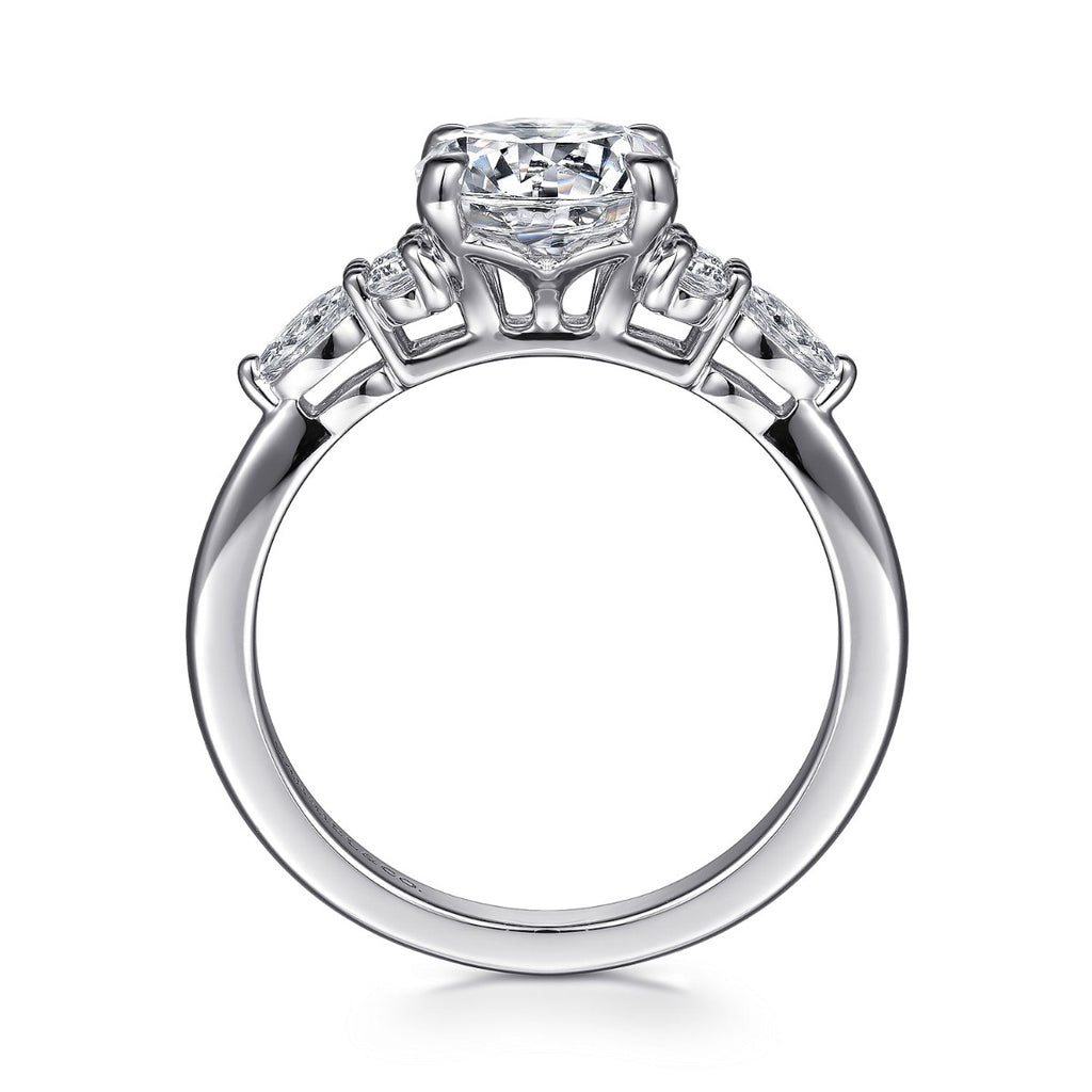 Avah - 14K White Gold Round Semi Mount Cluster Semi-Mount Ring