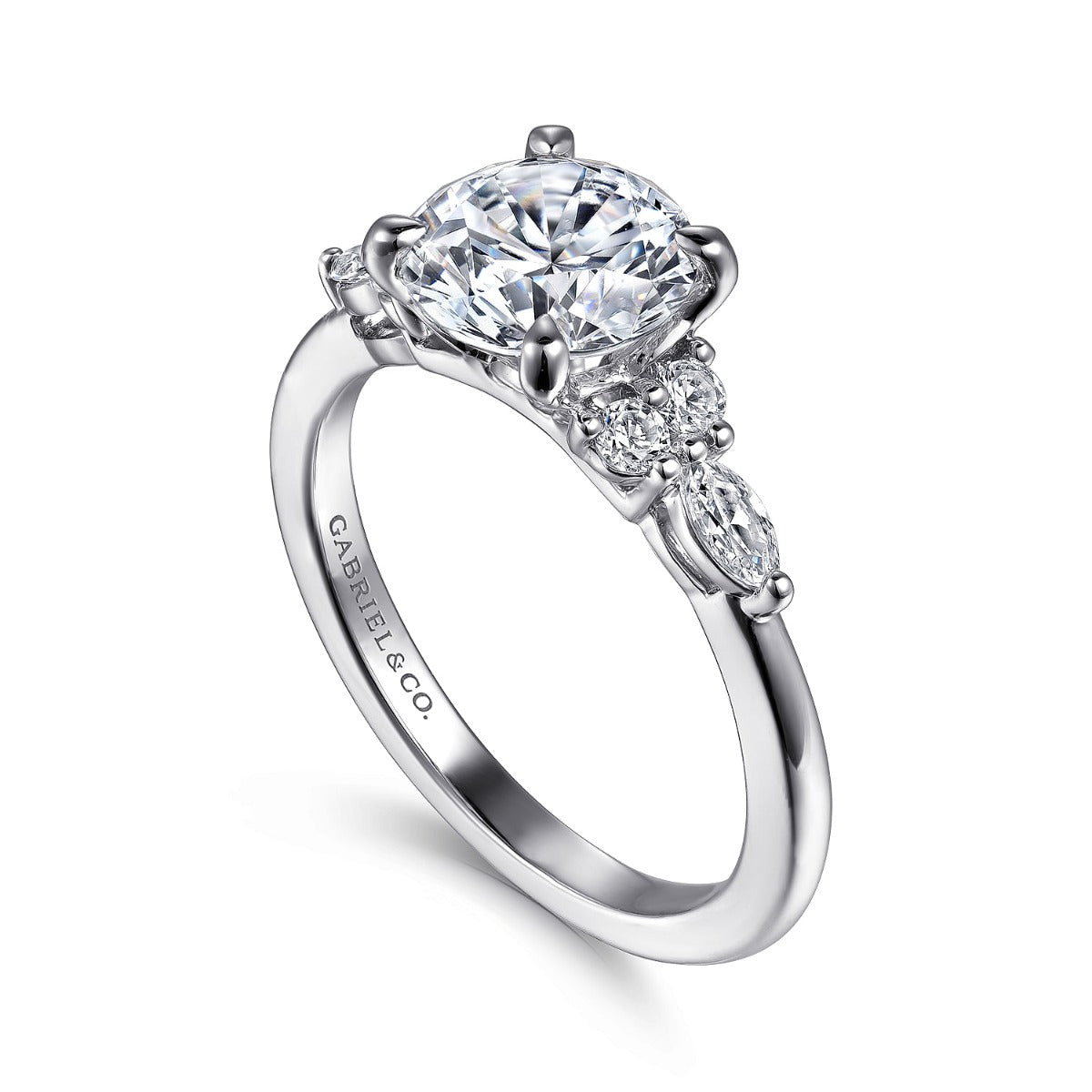 Avah - 14K White Gold Round Semi Mount Cluster Semi-Mount Ring