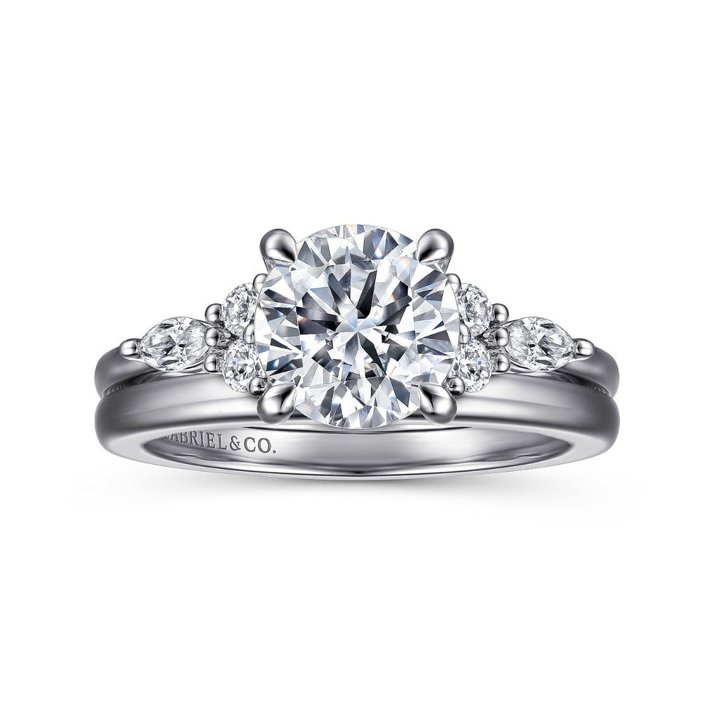 Avah - 14K White Gold Round Semi Mount Cluster Semi-Mount Ring
