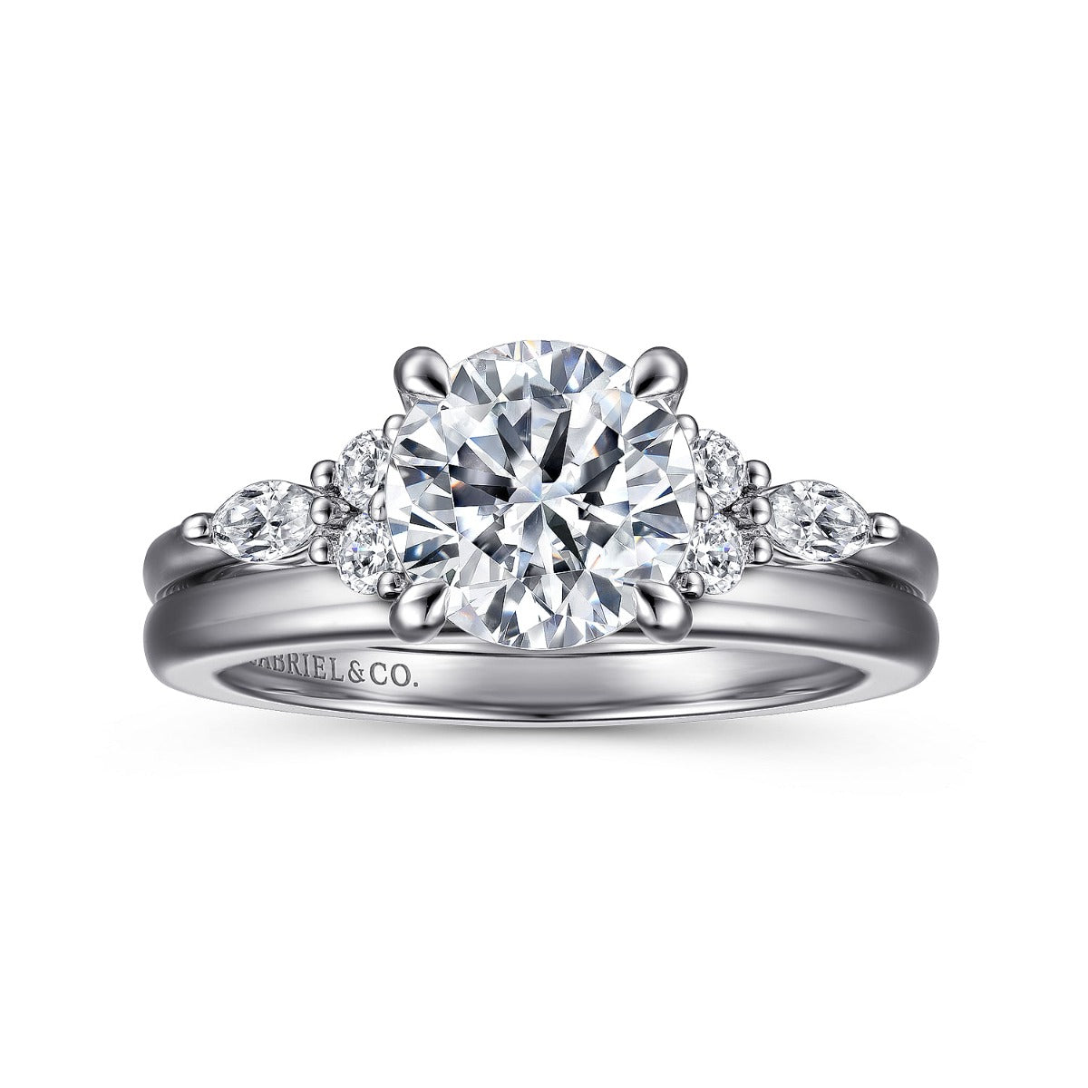 Avah - 14K White Gold Round Semi Mount Cluster Semi-Mount Ring