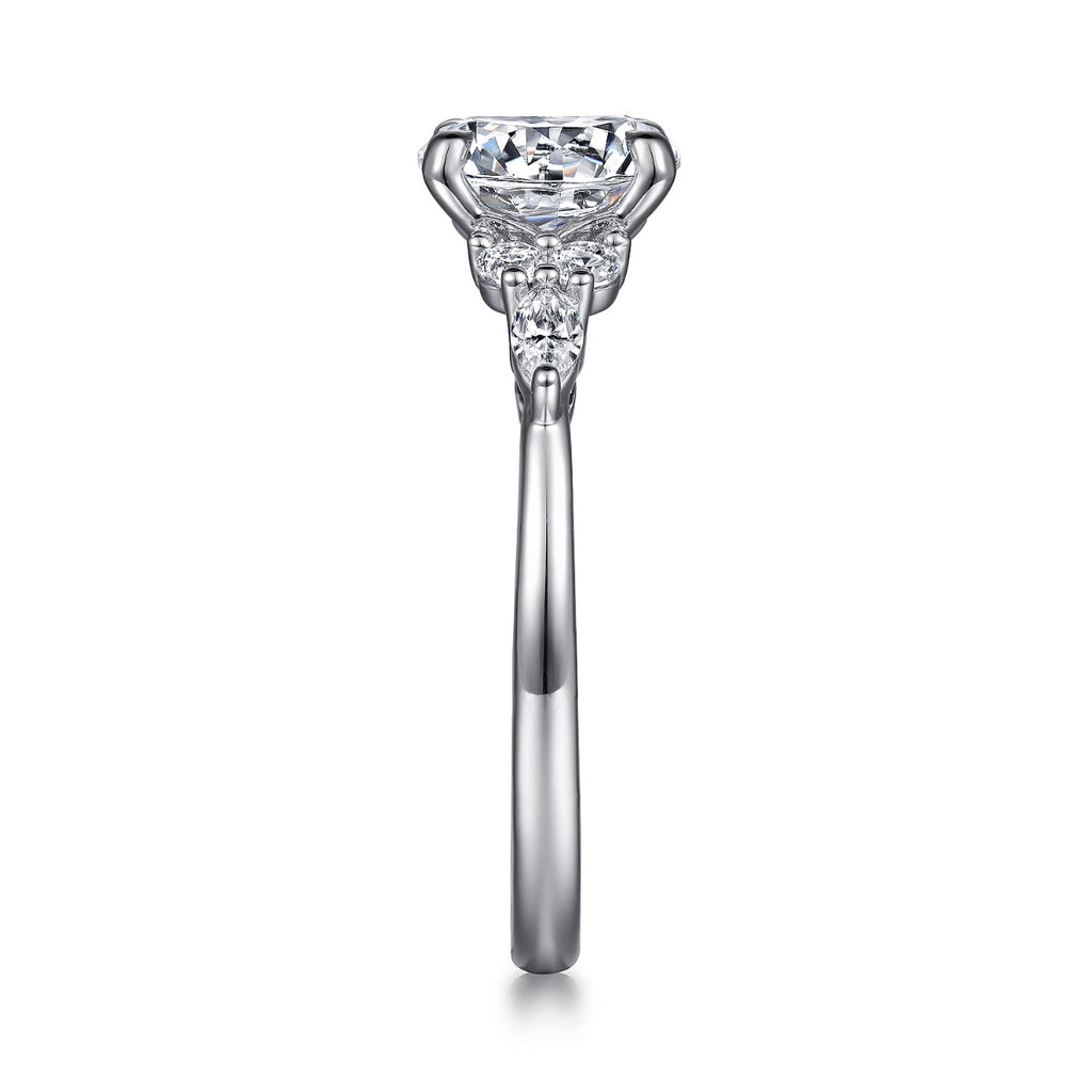 Avah - 14K White Gold Round Semi Mount Cluster Semi-Mount Ring