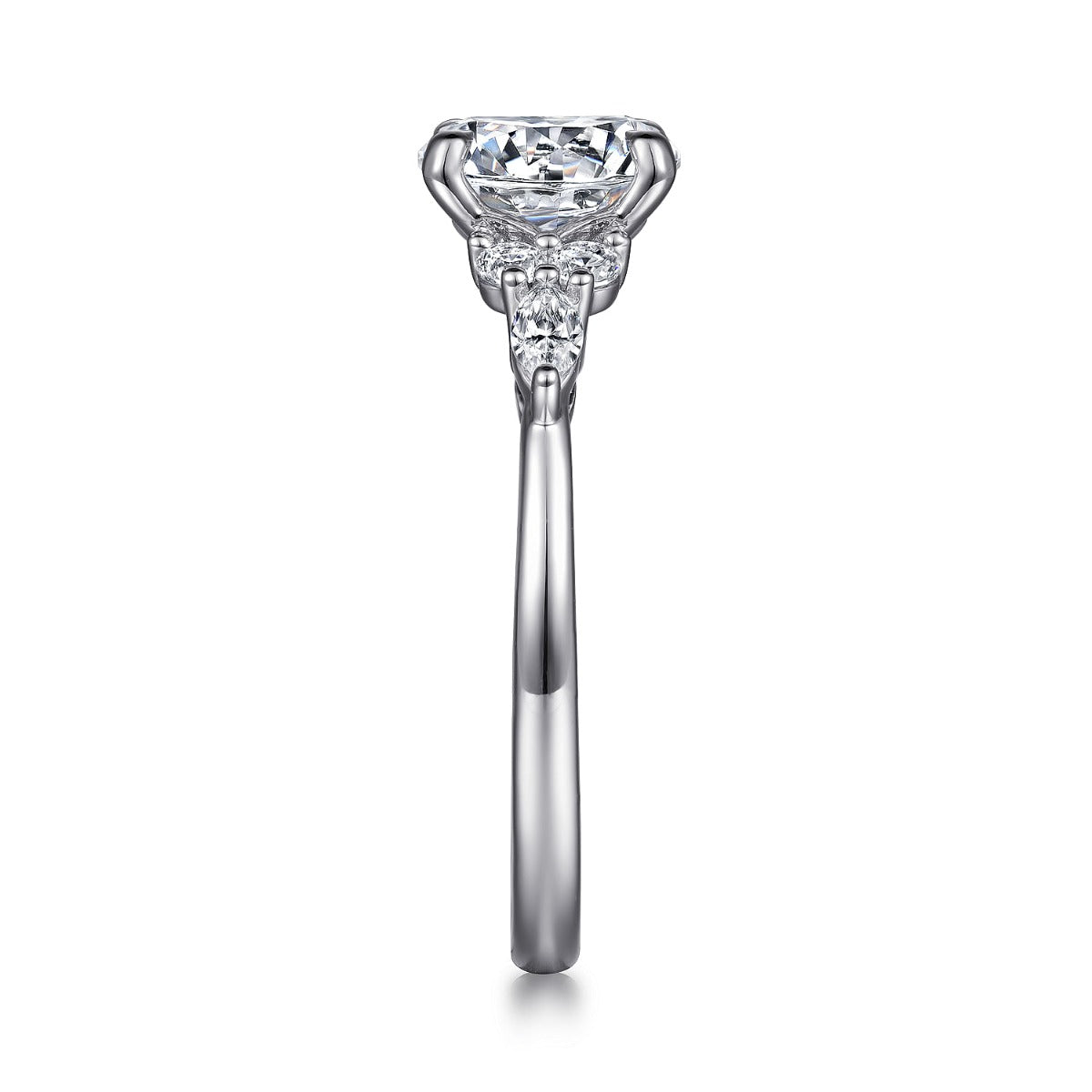 Avah - 14K White Gold Round Semi Mount Cluster Semi-Mount Ring