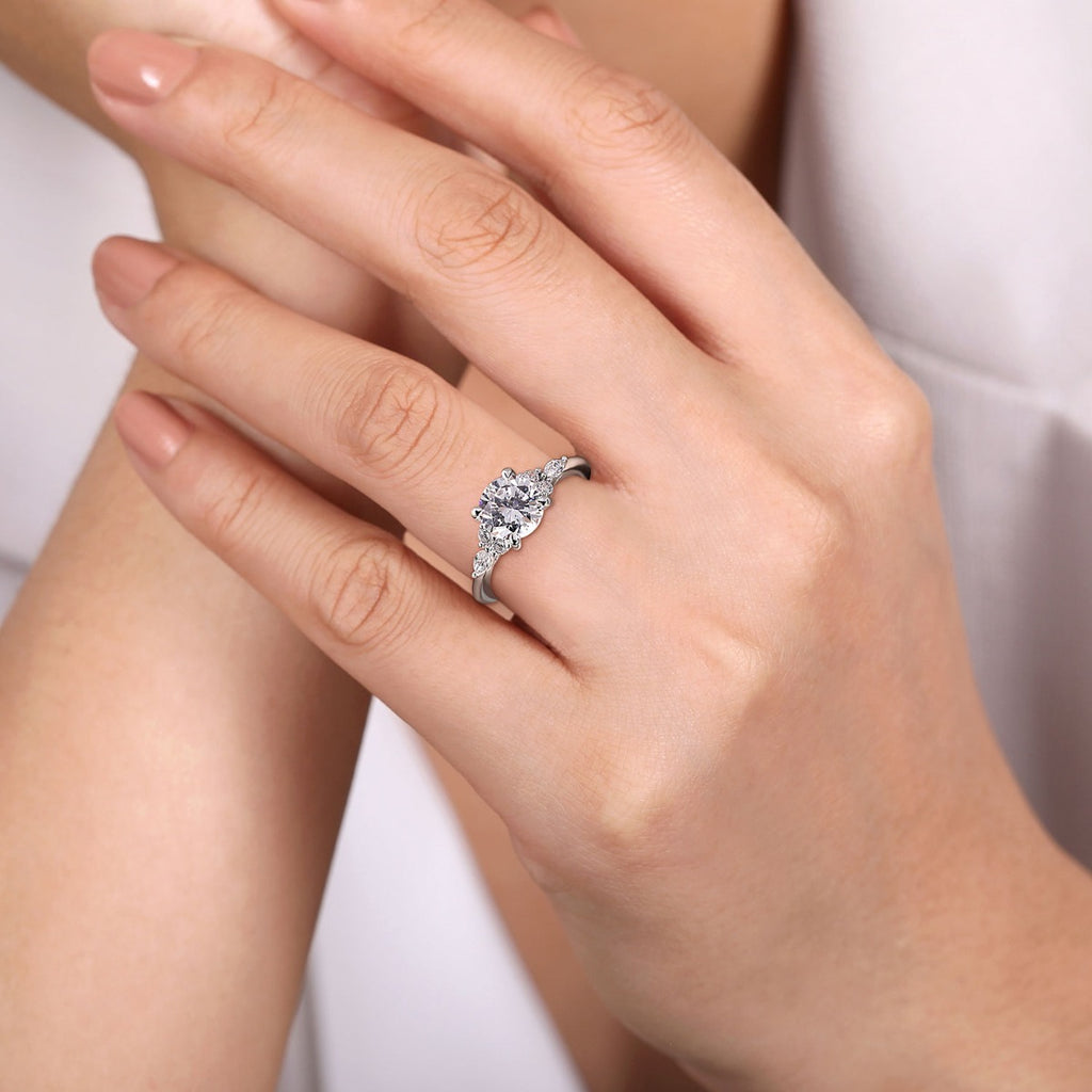 Avah - 14K White Gold Round Semi Mount Cluster Semi-Mount Ring