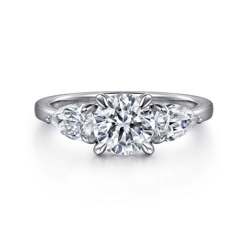 Adalia - 14K White Gold Round Three Stone Diamond Semi-Mount Ring