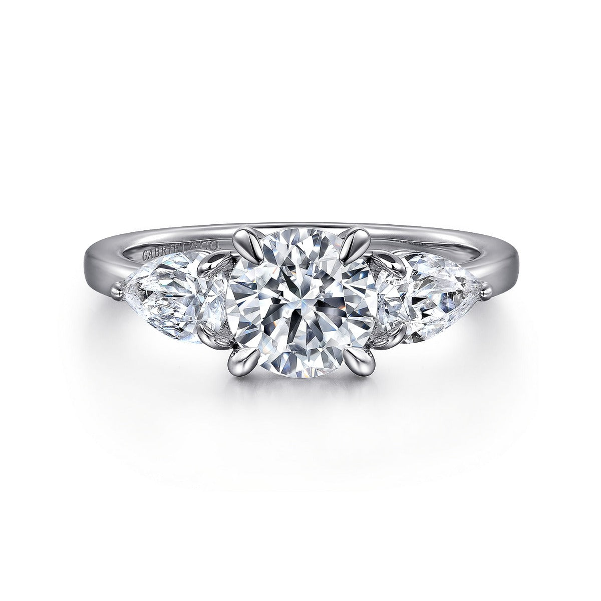 Adalia - 14K White Gold Round Three Stone Diamond Semi-Mount Ring