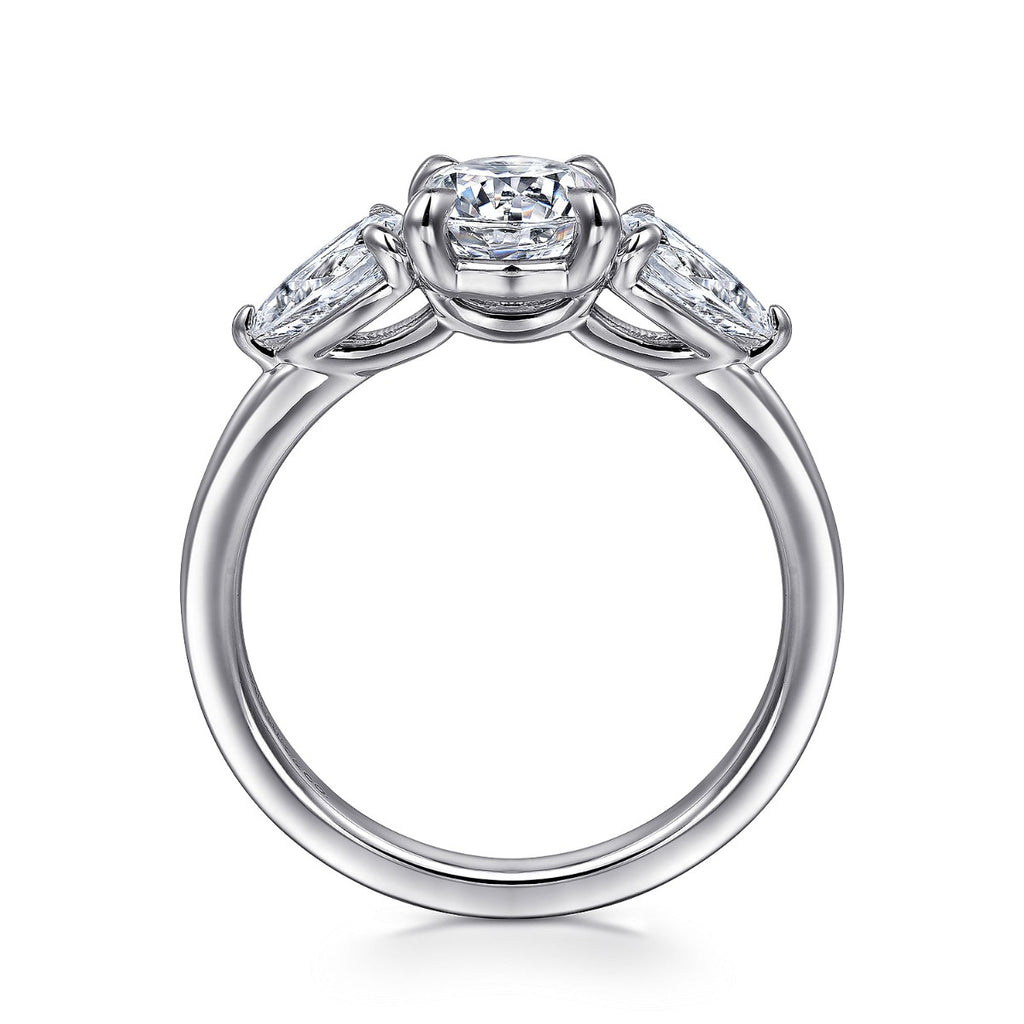Adalia - 14K White Gold Round Three Stone Diamond Semi-Mount Ring