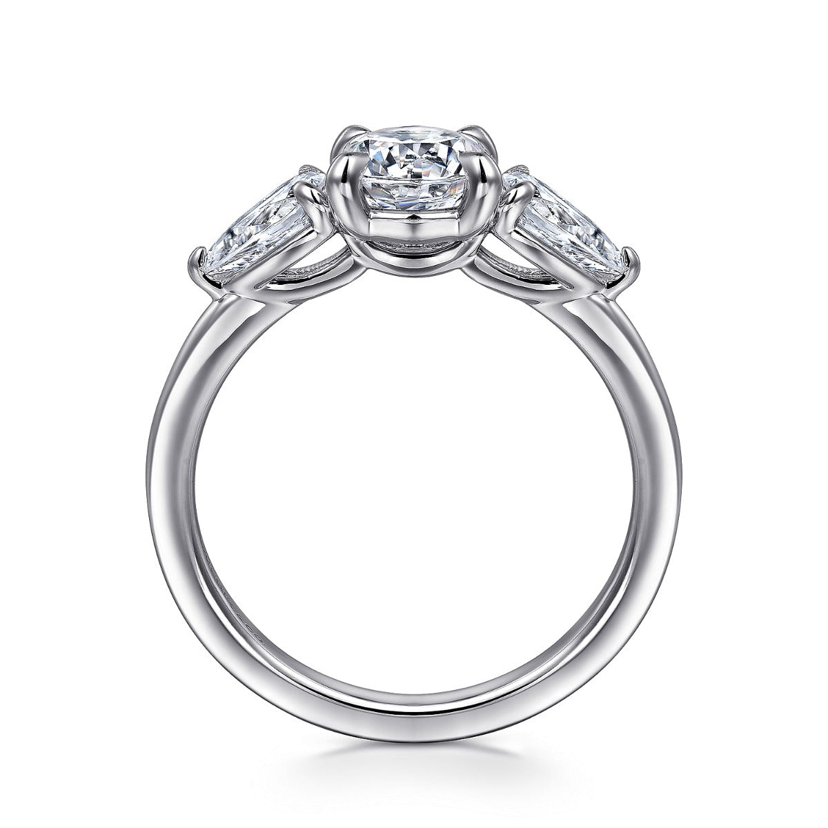 Adalia - 14K White Gold Round Three Stone Diamond Semi-Mount Ring