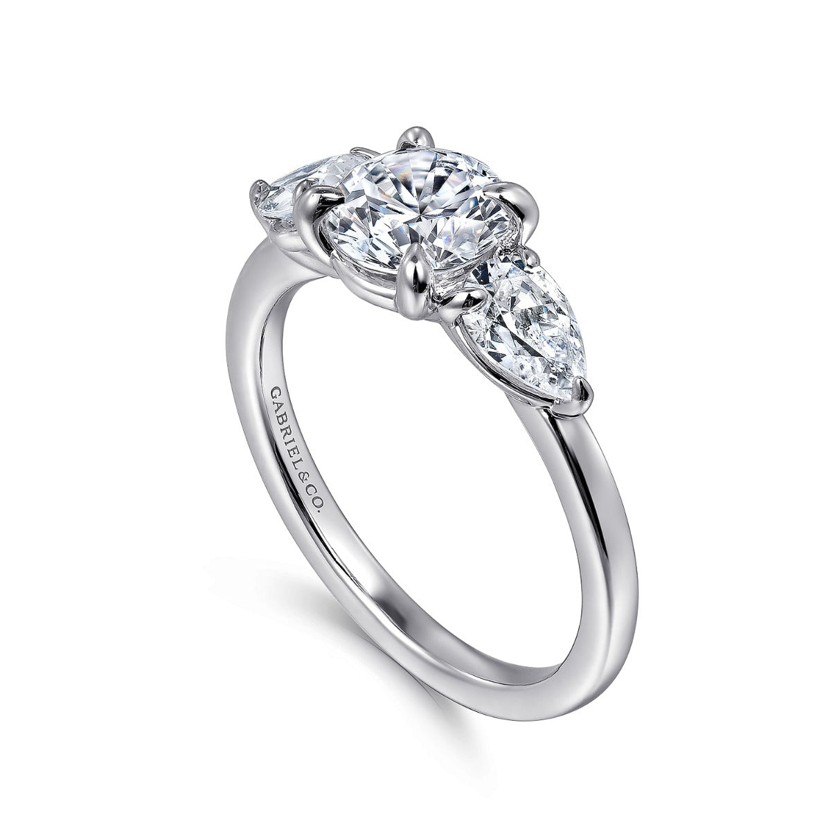 Adalia - 14K White Gold Round Three Stone Diamond Semi-Mount Ring