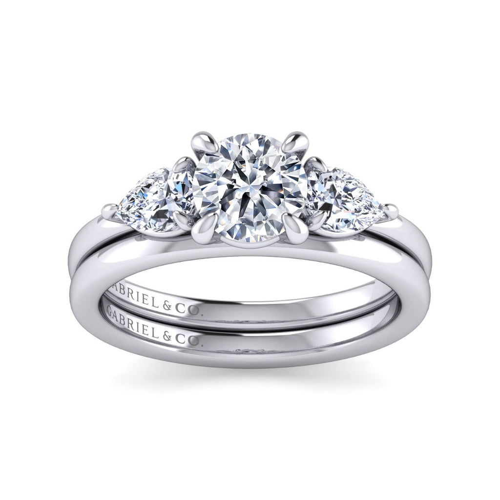 Adalia - 14K White Gold Round Three Stone Diamond Semi-Mount Ring