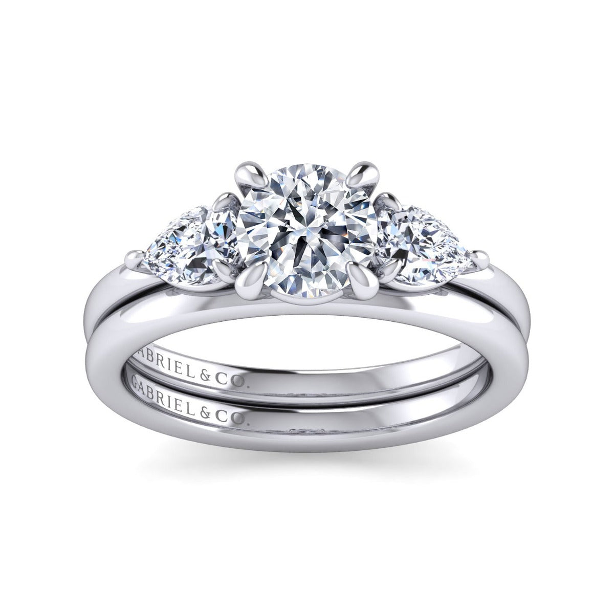 Adalia - 14K White Gold Round Three Stone Diamond Semi-Mount Ring