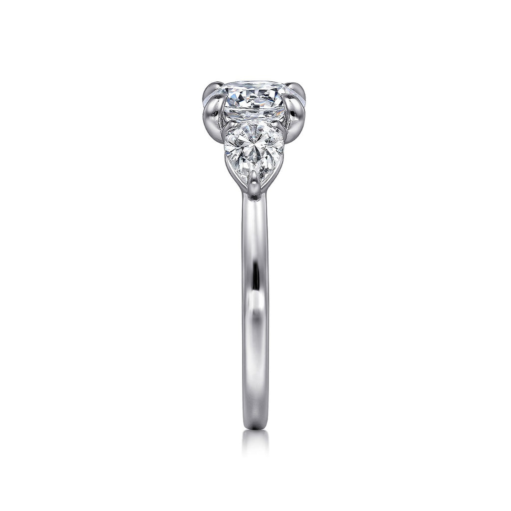 Adalia - 14K White Gold Round Three Stone Diamond Semi-Mount Ring