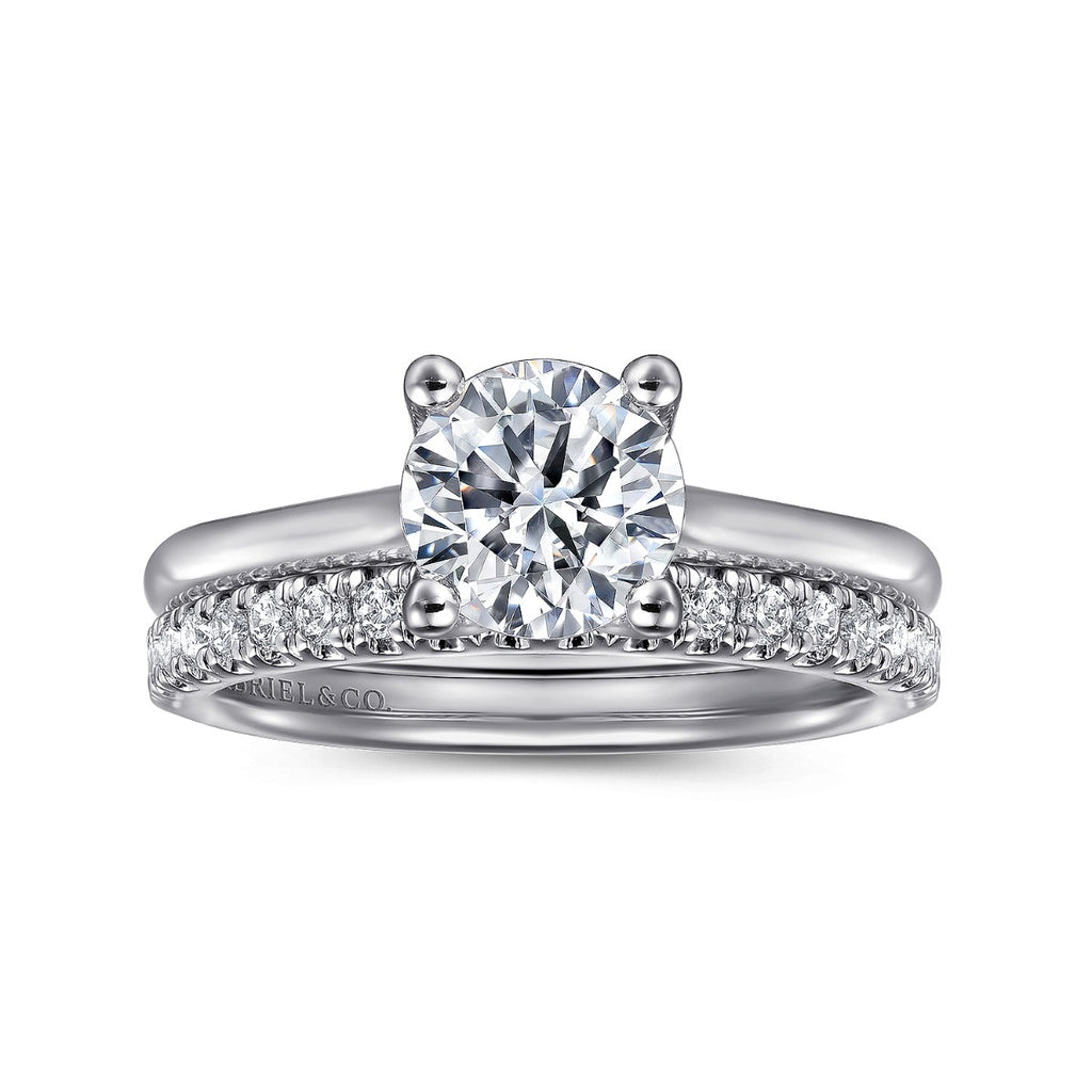 Ailis - 14K White Gold Round Diamond Semi Mount Engagement Ring