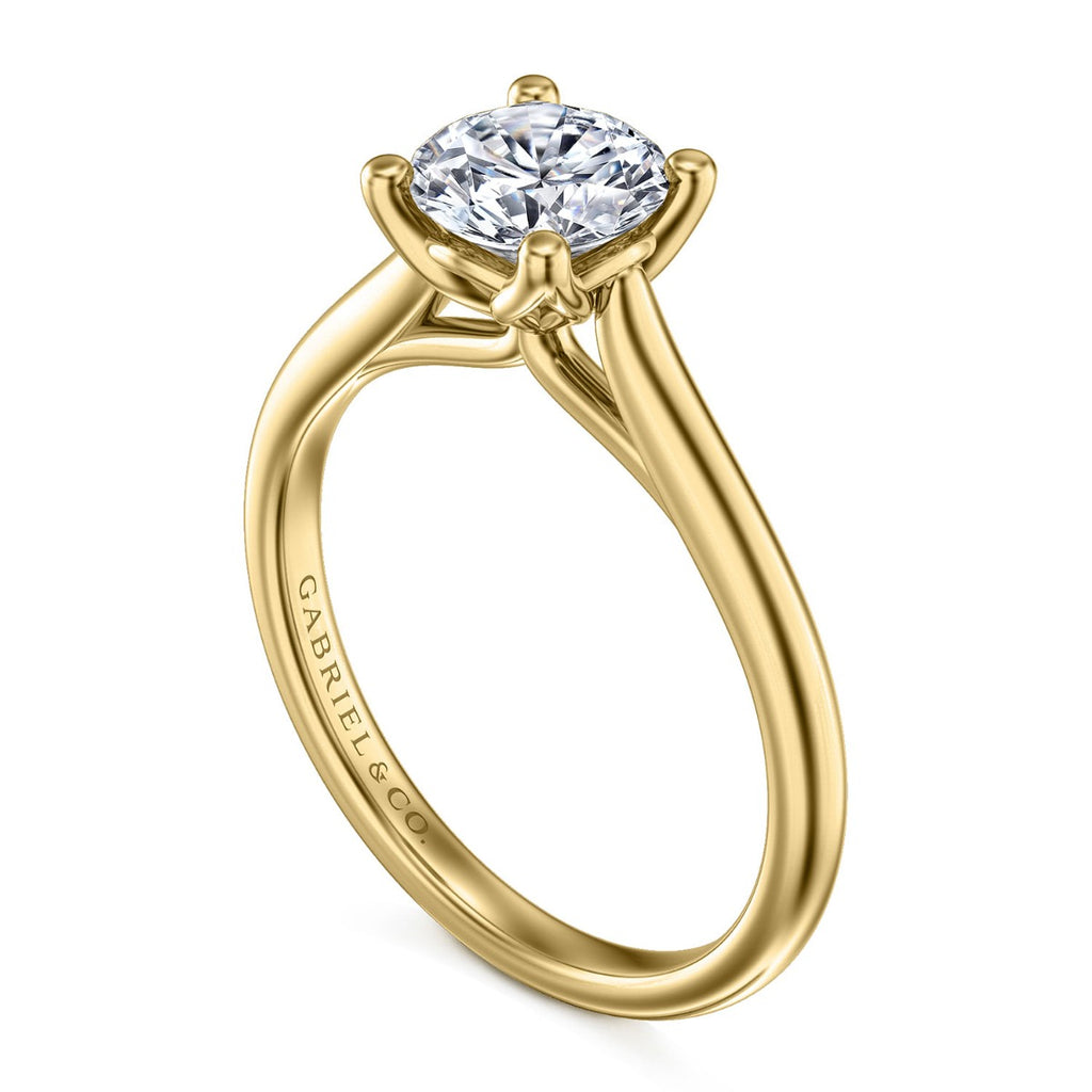 Ailis - 14K Yellow Gold Round Diamond Semi Mount Engagement Ring