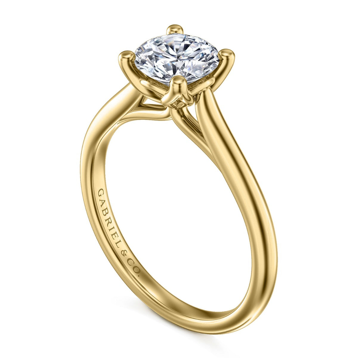 Ailis - 14K Yellow Gold Round Diamond Semi Mount Engagement Ring