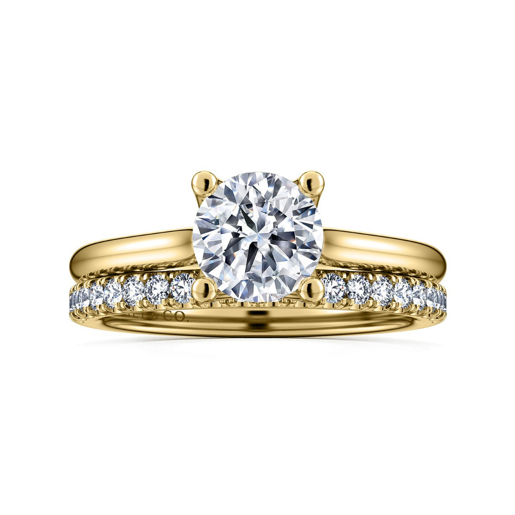 Ailis - 14K Yellow Gold Round Diamond Semi Mount Engagement Ring