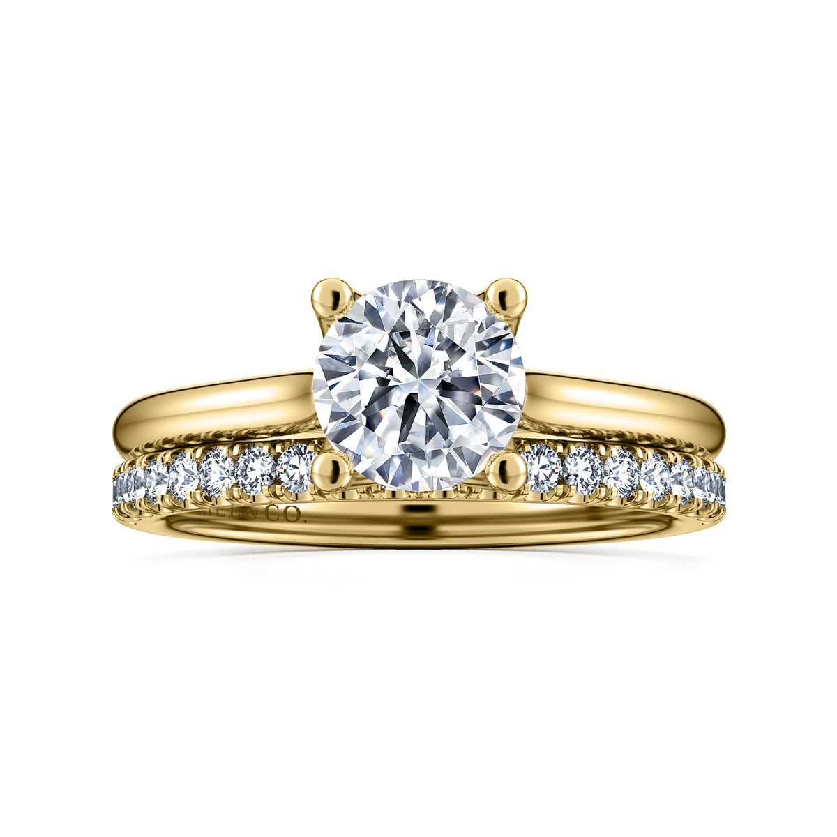 Ailis - 14K Yellow Gold Round Diamond Semi Mount Engagement Ring