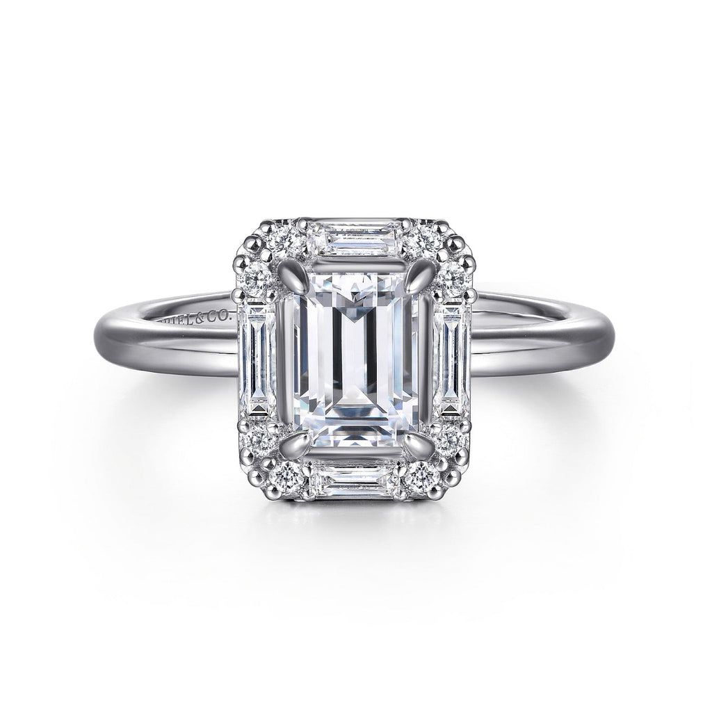 Cammie - Art Deco 14K White Gold Halo Emerald Cut Ring